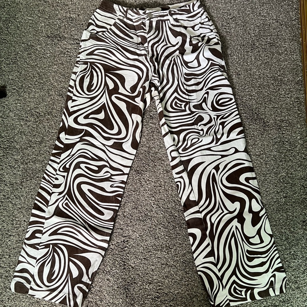 Brown and White Swirl Pattern Pants
